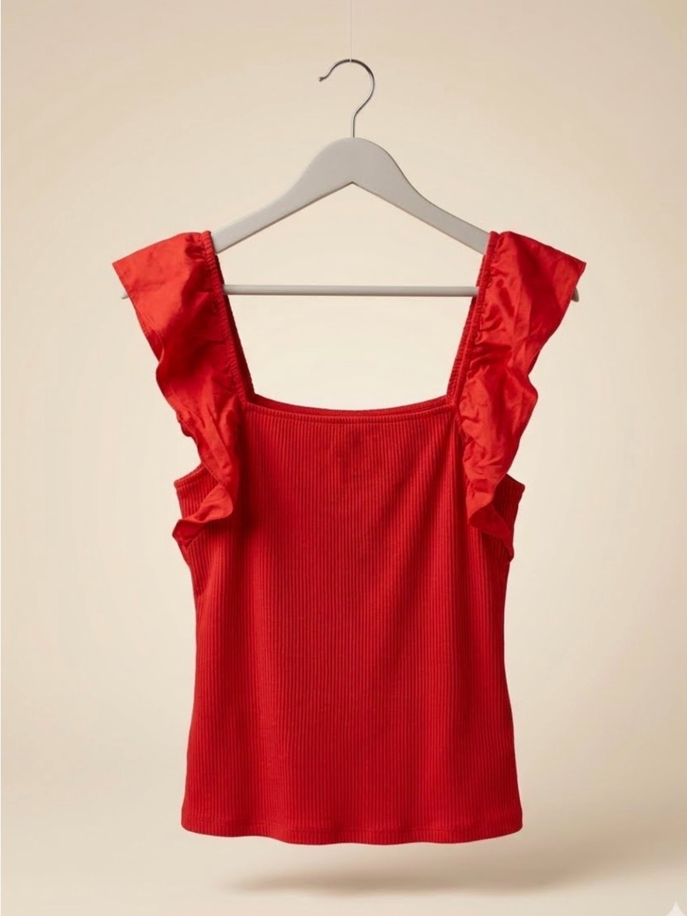 Universal Thread Red Ribbed Tank with Ruffle Straps